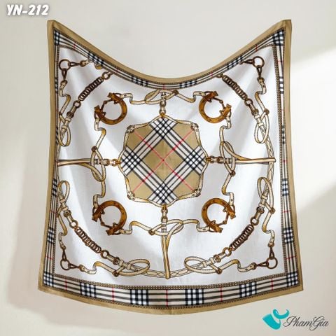 Khăn Linen Vuông Y Nhiên 90*90Cm Hoạ Tiết Dây Đai Kẻ Caro Màu Be Thanh Lịch (YN212)