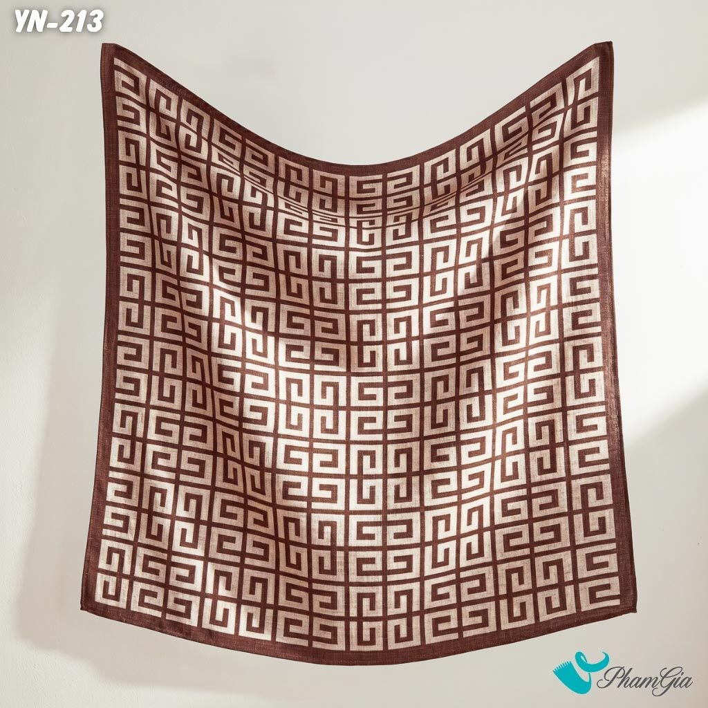 Khăn Linen Vuông Y Nhiên 90*90Cm Hoạ Tiết Hình Học Cách Điệu Màu Nâu Hiện Đại (YN213)