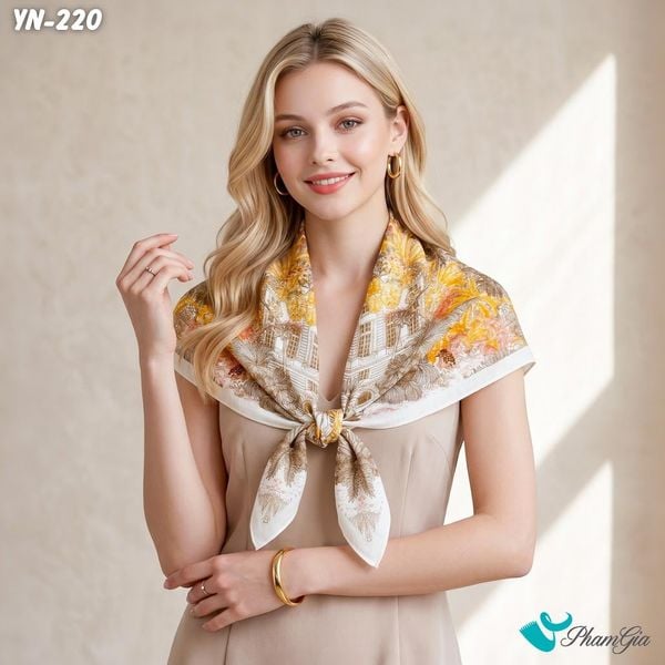 Khăn Linen Vuông Y Nhiên 90*90Cm Hoạ Tiết Rừng Cọ Nhiệt Đới Màu Nâu Cam Hiện Đại (YN220)