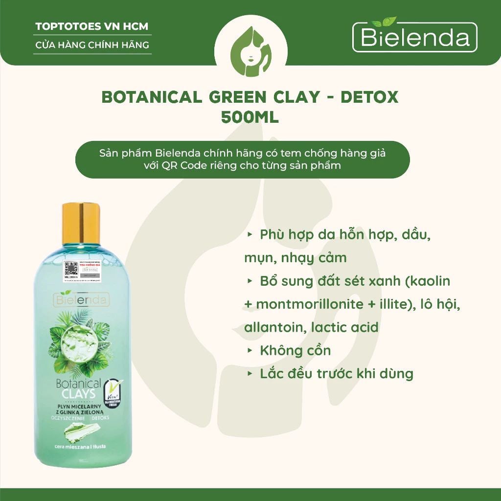Nước tẩy trang Bielenda Botanical Clays/ Green Tea