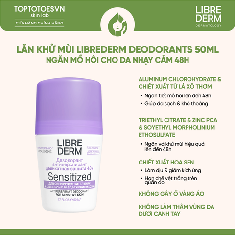 Lăn khử mùi cho da nhạy cảm LIBREDERM 48-HOUR ANTIPERSPIRANT DEODORANT  FOR SENSITIVE SKIN - 50ML (tím)