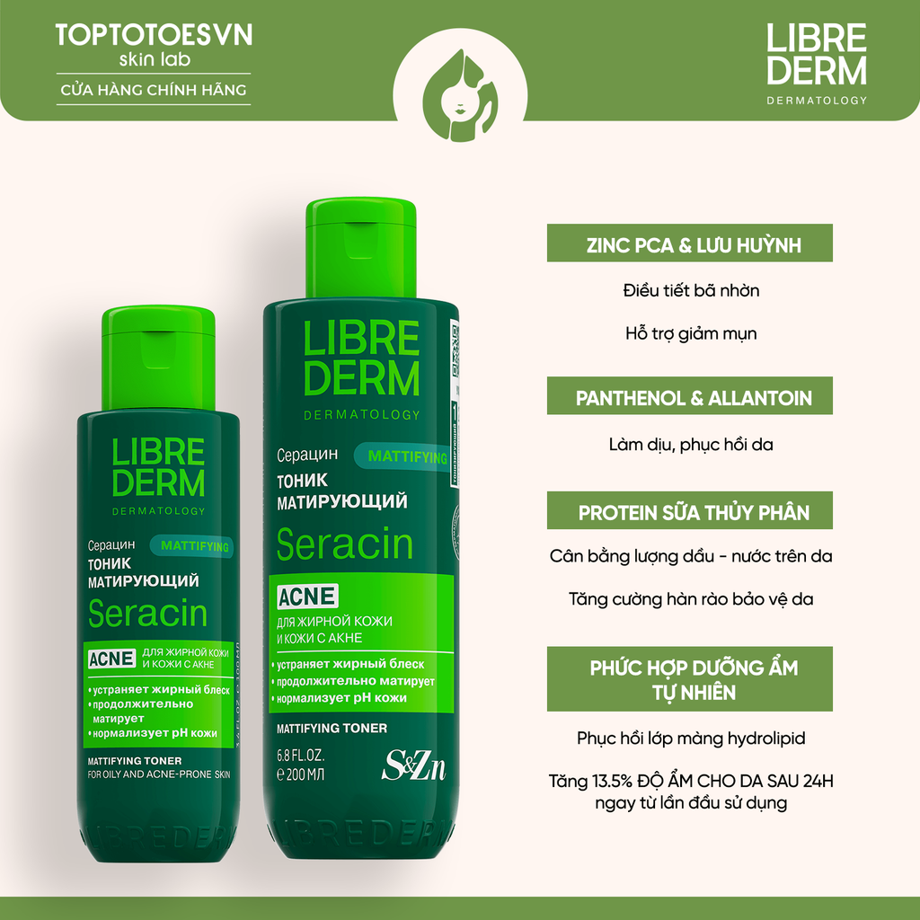 Toner kiềm dầu, hỗ trợ giảm và ngừa mụn LIBREDERM SERACIN MATTIFYING TONIC 200ML
