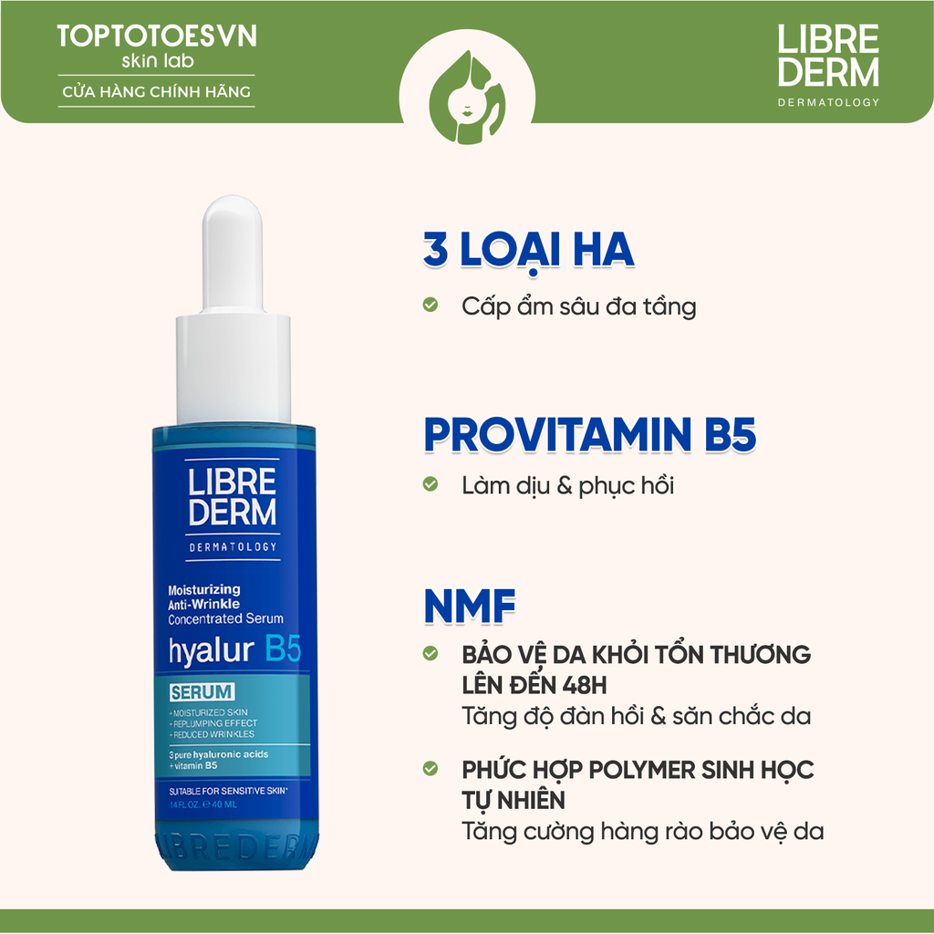 Serum dưỡng ẩm, làm dịu và phục hồi da LIBREDERM SERUM PRO HYALUR B5 MOISTURIZING CONCENTRATED SERUM - 40ML
