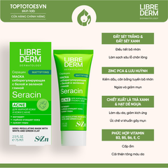 Mặt nạ đất sét trắng và xanh làm sạch sâu, kiềm dầu LIBREDERM SERACIN SEBO-REGULATING MASK  WITH WHITE AND GREEN CLAY FOR OILY SKIN 75ML