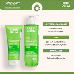 Gel rửa mặt tẩy tế bào chết không chứa hạt, hỗ trợ giảm mụn và mờ thâm mụn LIBREDERM SERACIN MICRO-PEELING PURIFYING GEL  FOR SKIN WITH VISIBLE IMPERFECTIONS 200ML