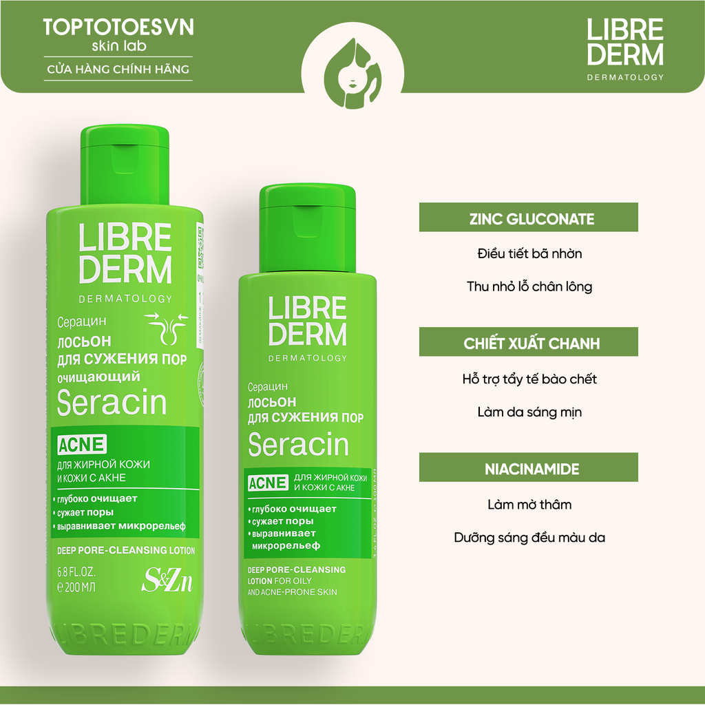 Lotion hỗ trợ làm sạch sâu, giảm mụn, thu nhỏ lỗ chân lông LIBREDERM SERACIN DEEP PORE-CLEANSING LOTION 200ML