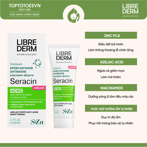 Kem dưỡng hỗ trợ giảm mụn, mờ thâm ban đêm LIBREDERM SERACIN FORTE ANTI-ACNE NIGHT CREAM 50ML