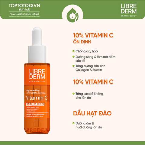 Serum dưỡng sáng, mờ thâm và trẻ hoá da LIBREDERM SERUM PRO VITAMIN C LIPOSOMAL REJUVENATING SERUM - 40ML
