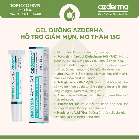 Gel dưỡng Azderma hỗ trợ giảm mụn, mờ thâm 15g