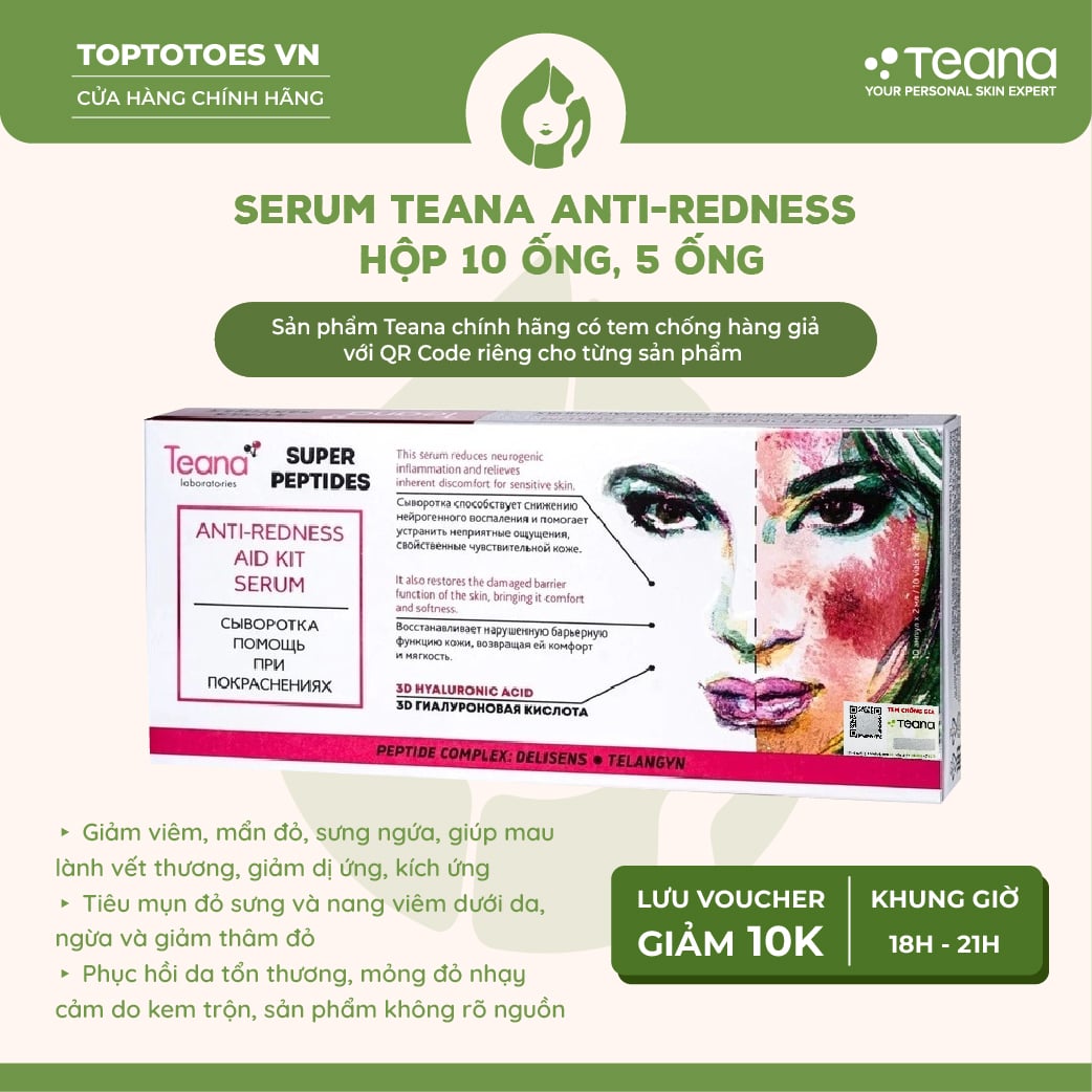 Tinh chất làm dịu da, hỗ trợ giảm mụn và cải thiện tình trạng da dễ ửng đỏ TEANA SUPER PEPTIDES SP2 FACE SERUM ANTI-REDNESS AID KIT