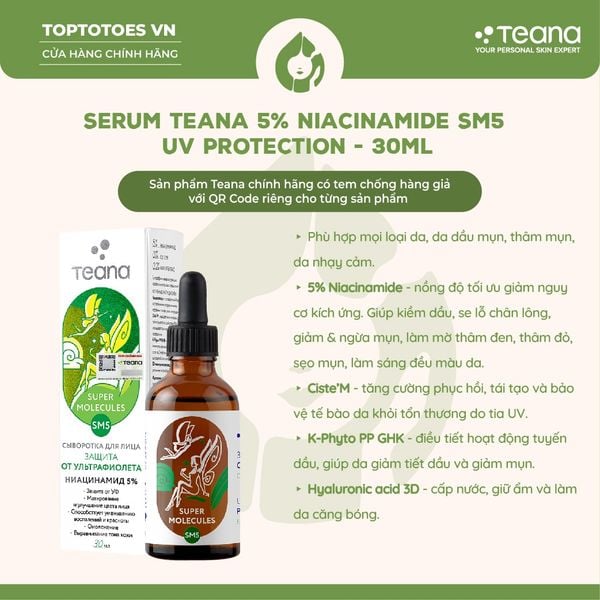 Serum Teana 5% Niacinamide SM5 Super Molecules UV Protection