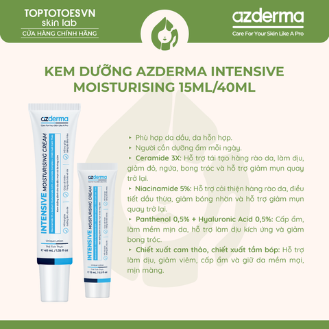 Kem dưỡng Azderma Intensive Moisturising Cream cấp ẩm, đều màu da