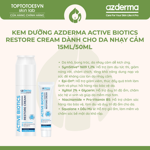 Kem dưỡng Azderma Active Biotics Restore Cream giúp cải thiện đa tầng hàng rào da nhạy cảm