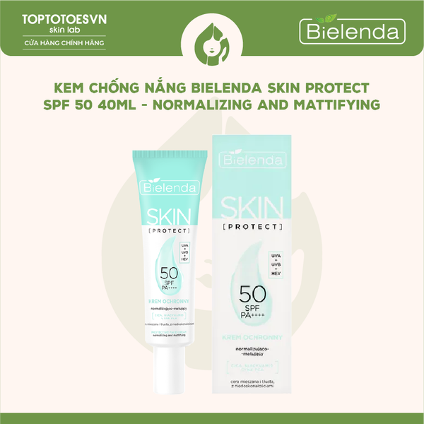 Kem chống nắng Bielenda Skin Protect SPF 50 40ml - Normalizing and mattifying (xanh)