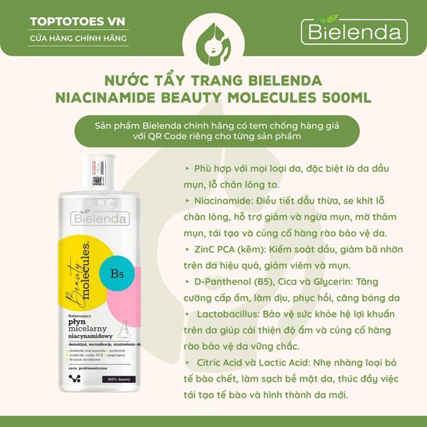 Nước tẩy trang Bielenda Niacinamide Beauty Molecules 500ml