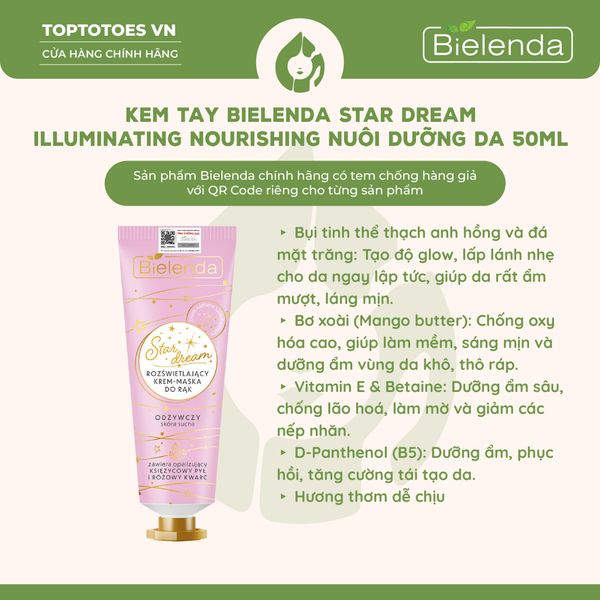Kem tay Bielenda Star Dream 50ml - Nourishing (màu hồng)