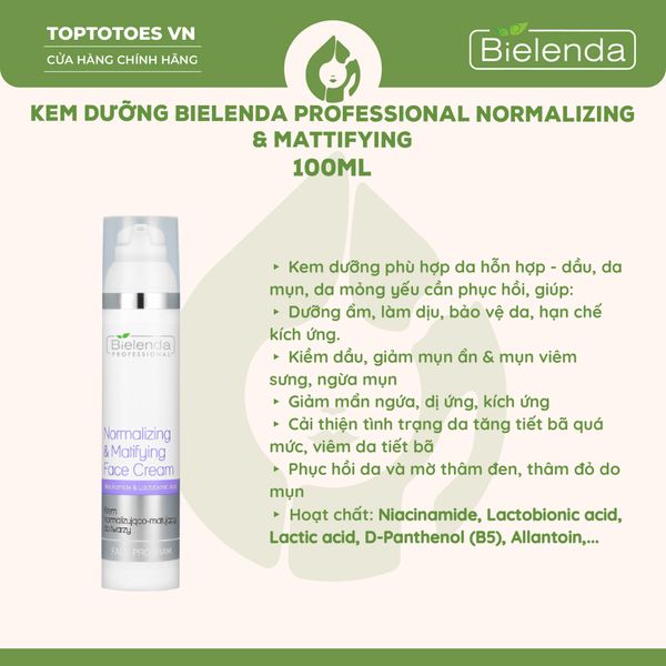 Kem dưỡng Bielenda Professional Normalizing & Mattifying 100ml