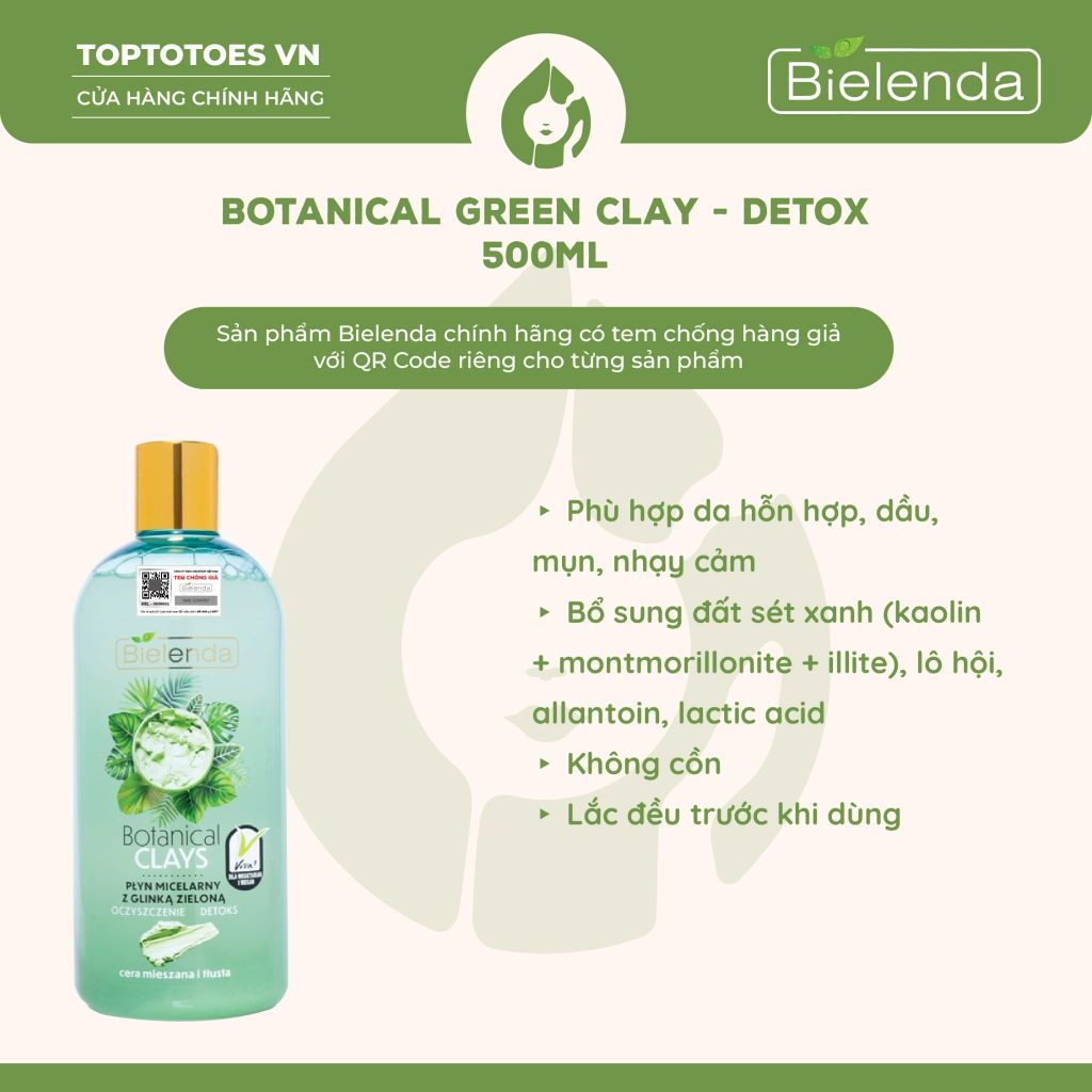 Nước tẩy trang Bielenda Botanical Clays/ Green Tea