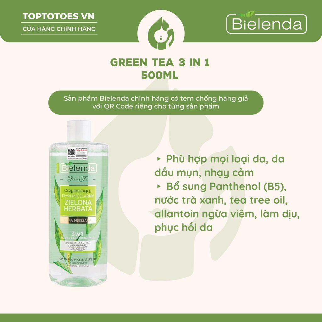 Nước tẩy trang Bielenda Botanical Clays/ Green Tea