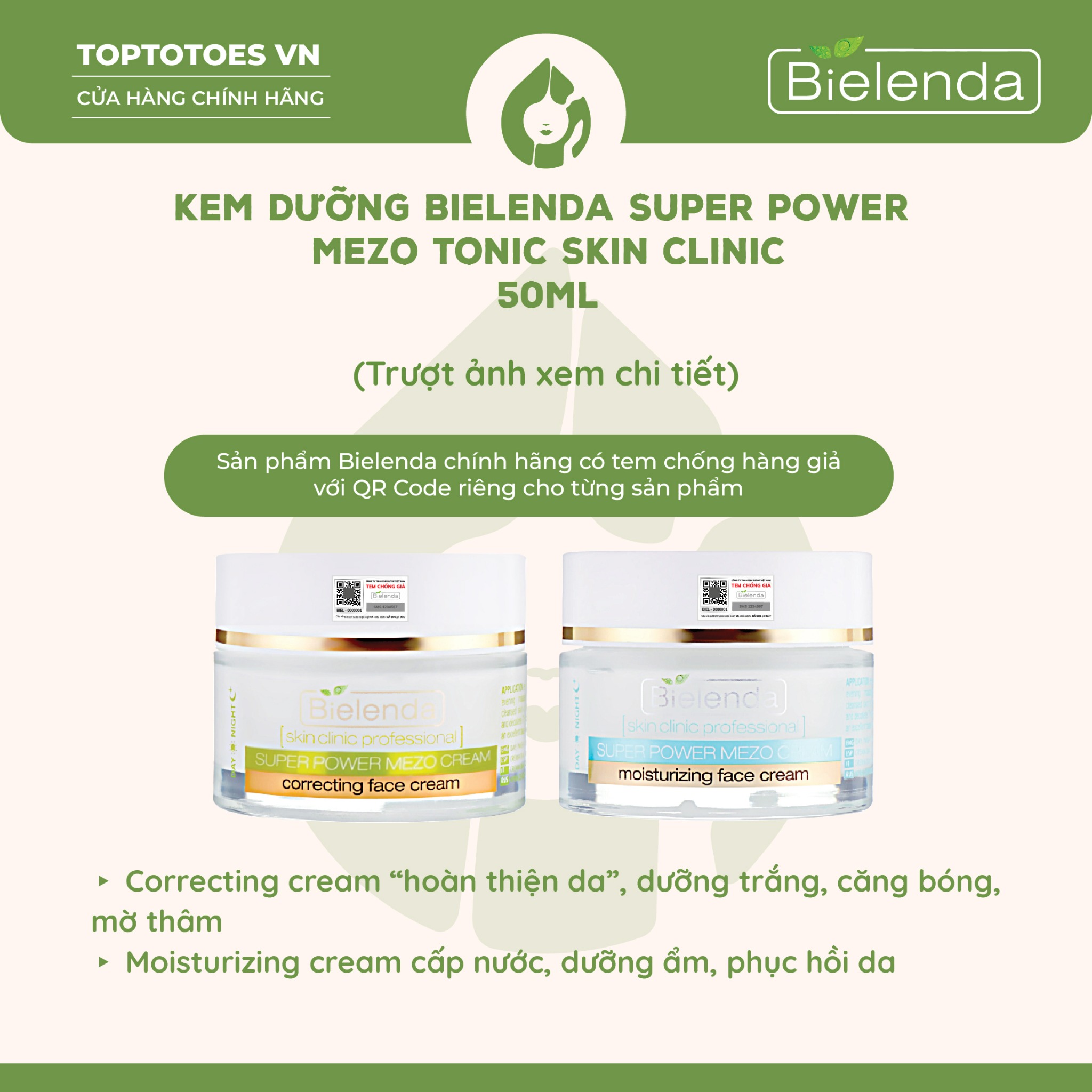 Kem dưỡng Bielenda Super Power Mezo Skin Clinic Moisturizing/ Correcting