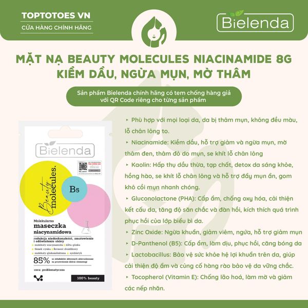 Mặt nạ Bielenda Beauty Molecules Niacinamide 8g