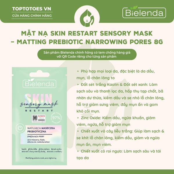 Mặt nạ Bielenda Skin Restart Sensory Mask - Matting Prebiotic 8g