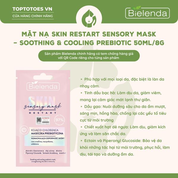 Mặt nạ Bielenda Skin Restart Sensory - Soothing & Cooling Prebiotic 8g