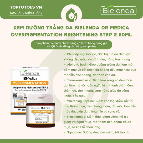 Kem dưỡng trắng da Bielenda Dr Medica Overpigmentation Brightening Step 2 50ml