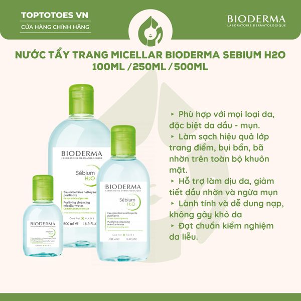 Nước tẩy trang Bioderma Micellar Sebium H2O (Xanh lá)