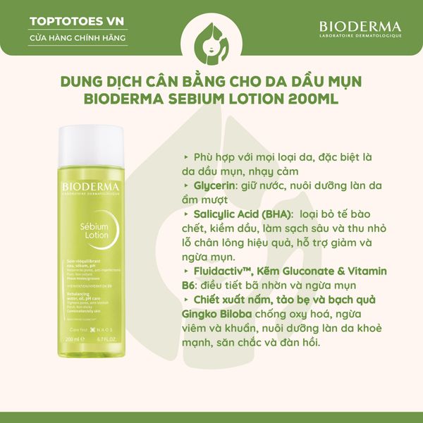 Toner Bioderma Sebium Lotion (Xanh)