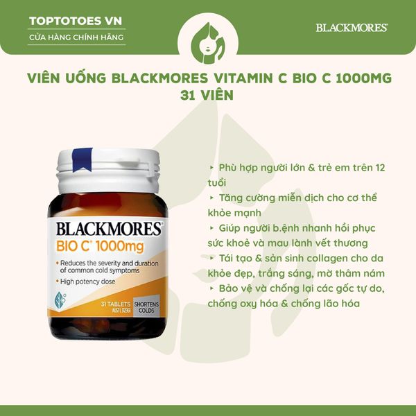 Viên uống Blackmores Vitamin C Bio C 1000mg tăng cường miễn dịch, làm đẹp da, chống oxy hóa - 31 viên