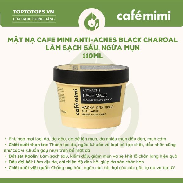 Mặt nạ Cafe Mimi Face Mask 110ml - Black charcoal & anise (ngăn ngừa mụn)