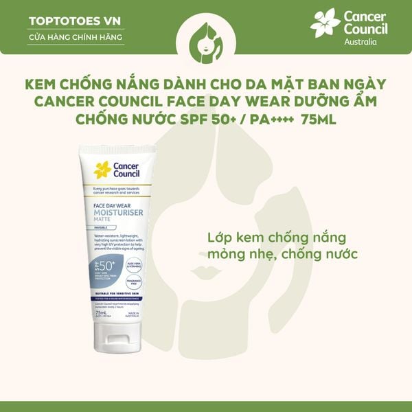 Kem chống nắng Cancer Council Face Day Wear Invisible SPF 50+/ PA ++++ - Chống nước