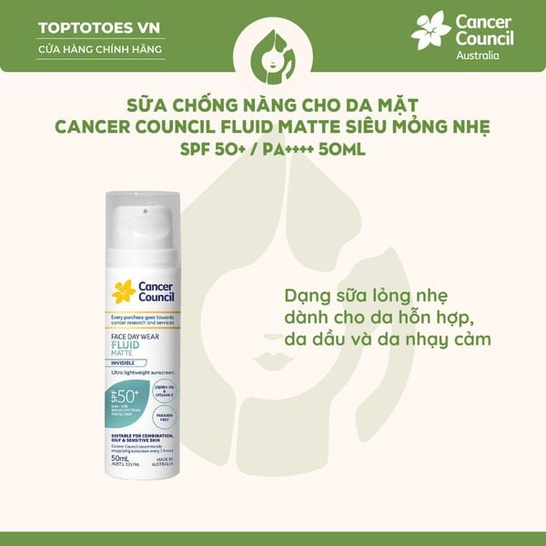Kem chống nắng Cancer Council Face Day Wear Invisible SPF 50+/ PA ++++ 75ml - Sữa chống nắng 50ml
