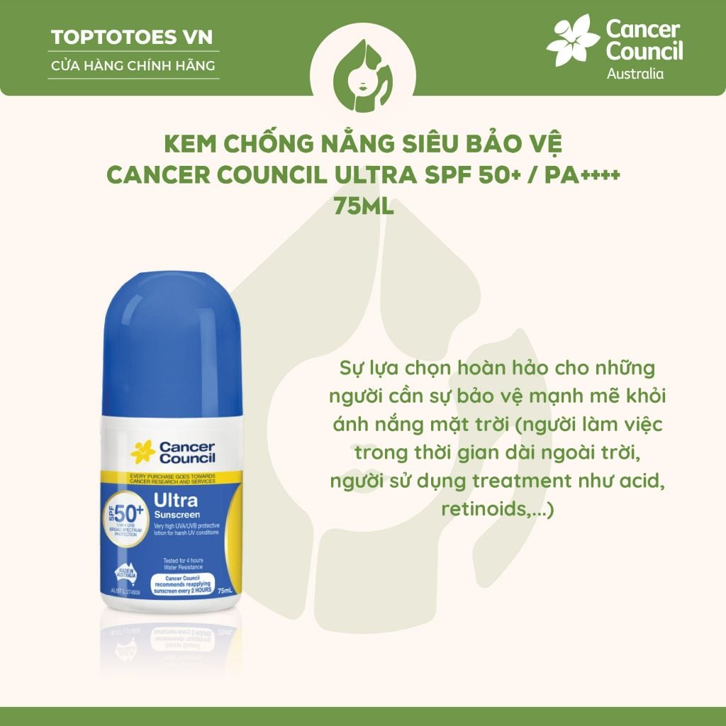 Kem chống nắng Siêu bảo vệ Cancer Council Ultra SPF 50+/ PA ++++