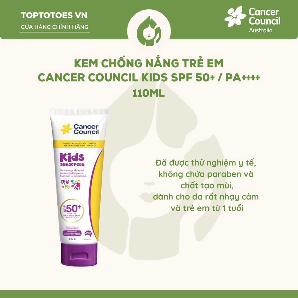 Kem chống nắng Trẻ em Cancer Council Kids SPF 50+/ PA ++++