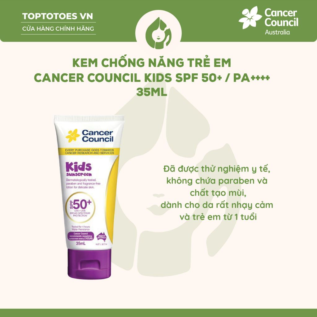 Kem chống nắng Trẻ em Cancer Council Kids SPF 50+/ PA ++++