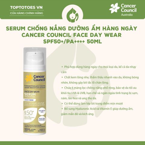 Serum chống nắng Cancer Council Face Day Wear Serum SPF50+ 50ml