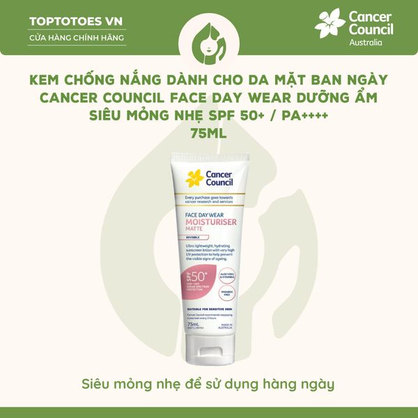 Kem chống nắng Cancer Council Face Day Wear Invisible SPF 50+/ PA ++++ 75ml - Hồng 75ml