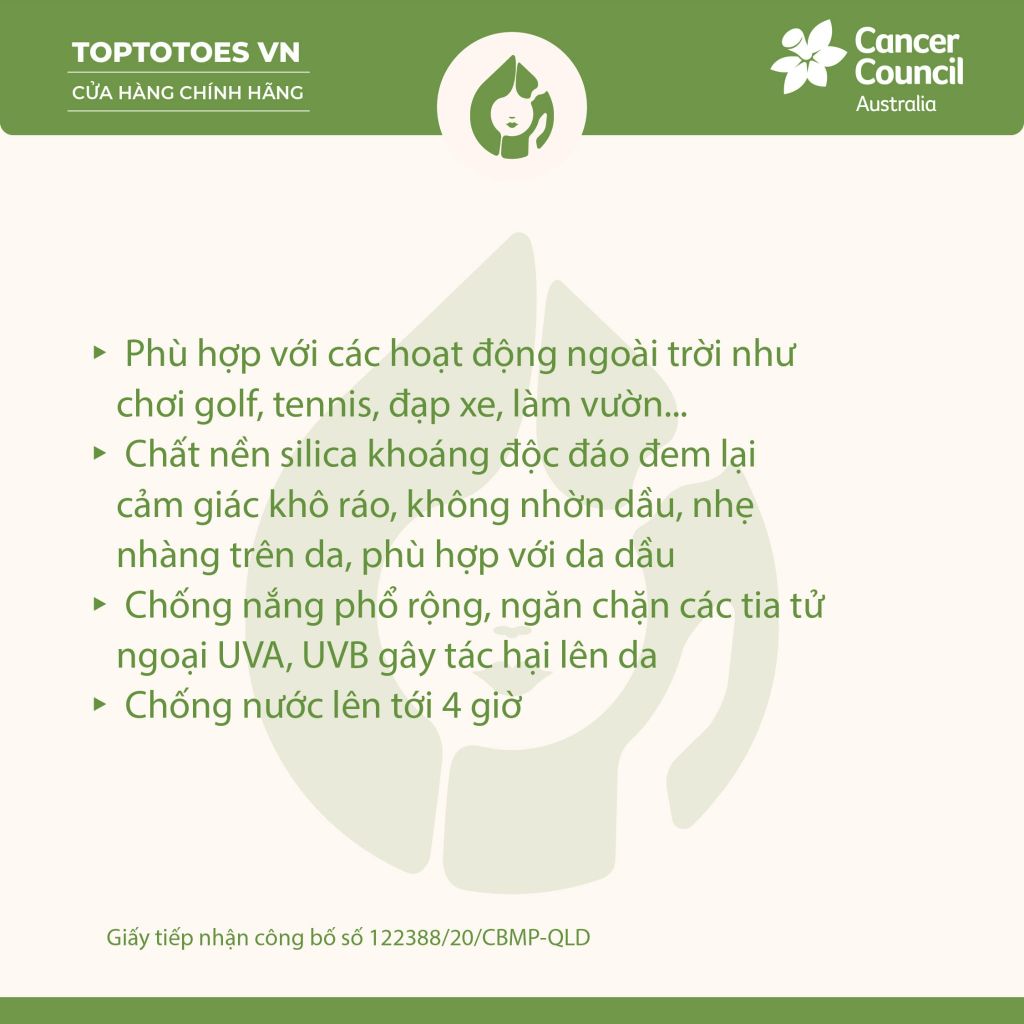 Kem chống nắng Năng động Cancer Council Active SPF 50+/ PA ++++