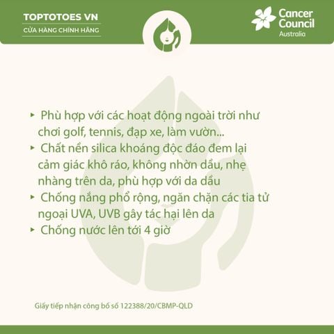 Kem chống nắng Năng động Cancer Council Active SPF 50+/ PA ++++