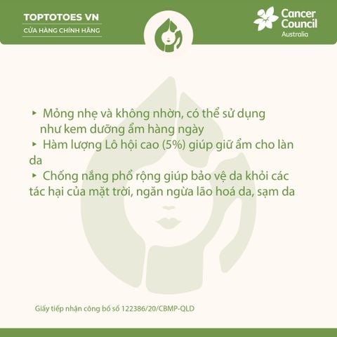 Kem chống nắng Dưỡng ẩm Cancer Council Moisturizing SPF 50+/ PA ++++