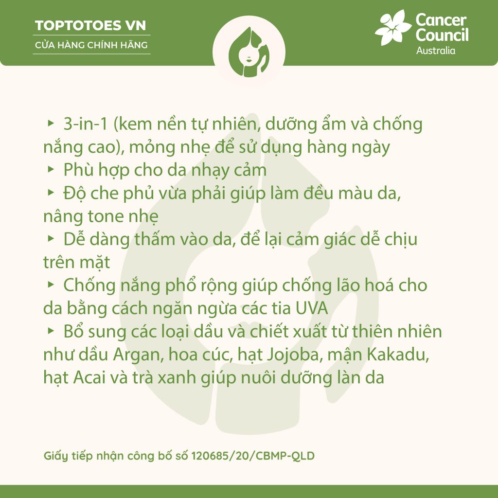 Kem nền chống nắng BB Cream Cancer Council SPF 50+/ PA ++++