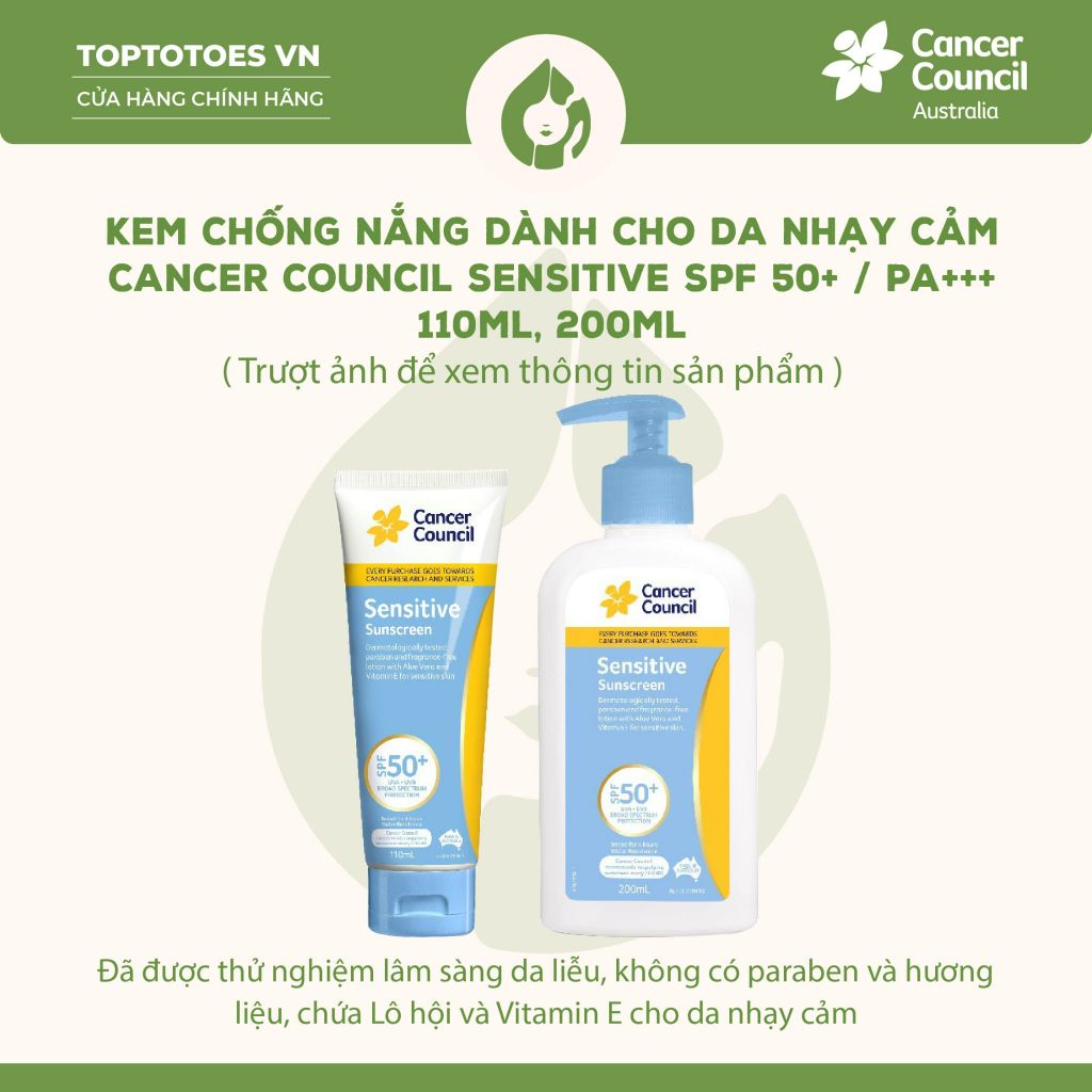 Kem chống nắng dành cho Da nhạy cảm Cancer Council Sensitive SPF 50+/ PA +++