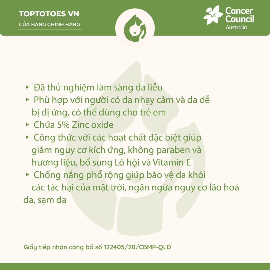 Kem chống nắng dành cho Da nhạy cảm Cancer Council Sensitive SPF 50+/ PA +++