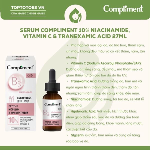 Serum Compliment 10% Niacinamide, Vitamin C & Tranexamic Acid 27ml