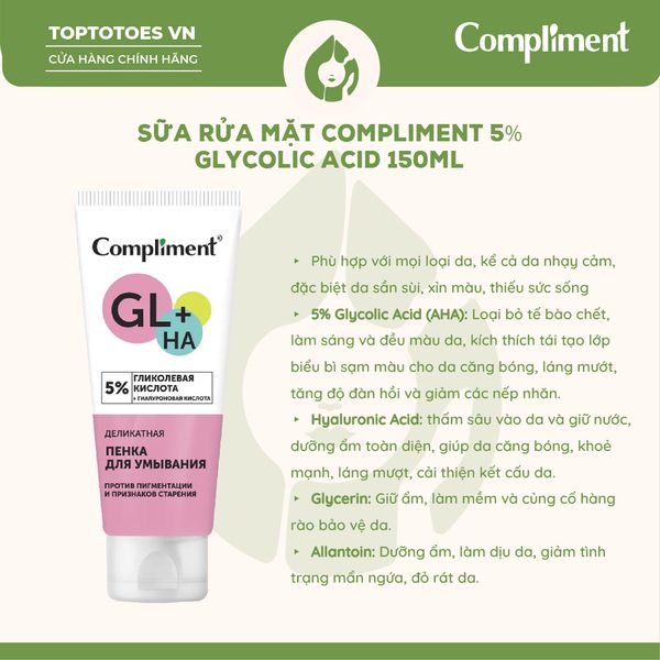 Sữa rửa mặt Compliment 5% Glycolic Acid 150ml