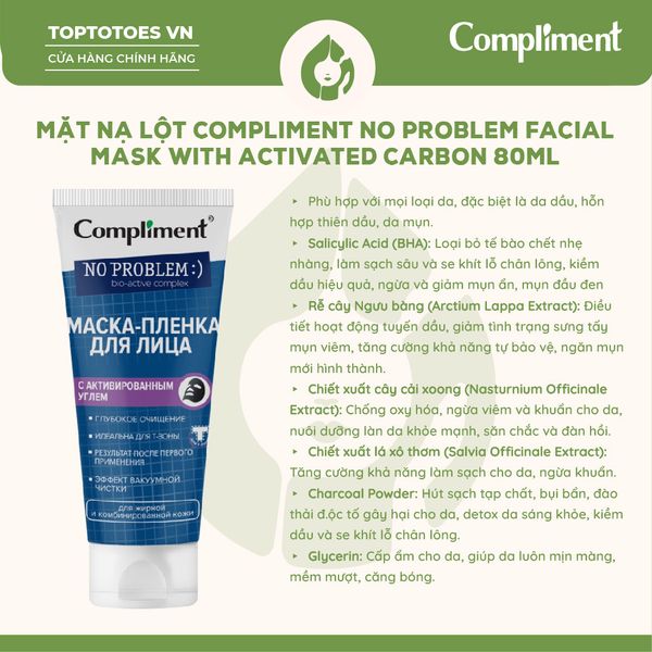 Mặt nạ lột Compliment No Problem Facial Mask With Activated Carbon 80ml