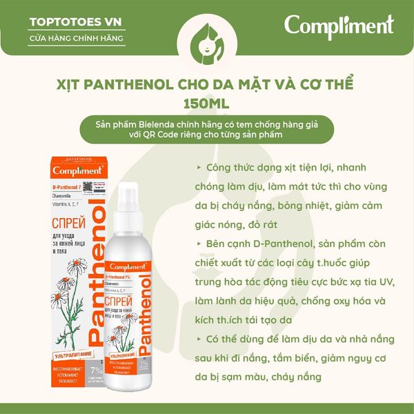 Xịt dưỡng Compliment Panthenol dành cho da mặt và cơ thể 150ml