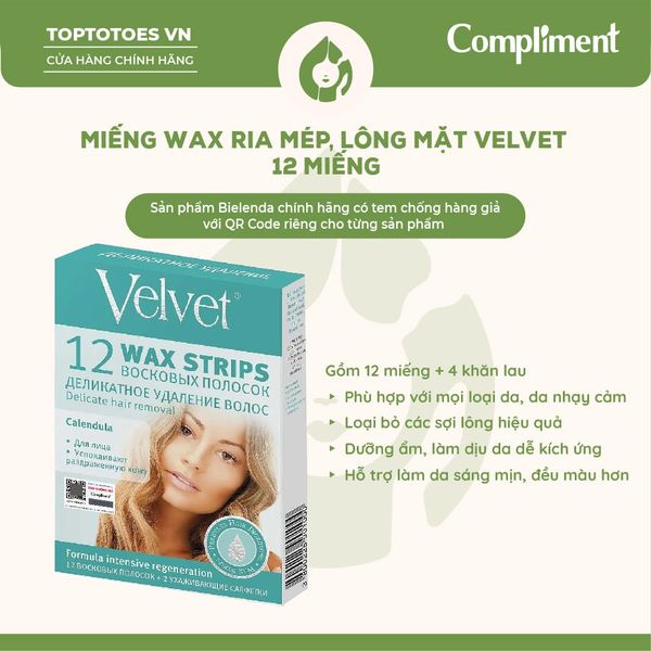 Miếng wax ria mép và lông mặt Velvet Delicate 12 miếng/hộp